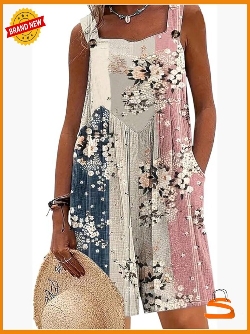 Plus Size Floral Romper Sleeveless Boho Jumpsuit Overall Casual Summer